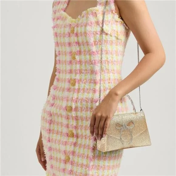 Women Bag Sparkly Bow Clutch Bags Gold - Picture 3 of 6